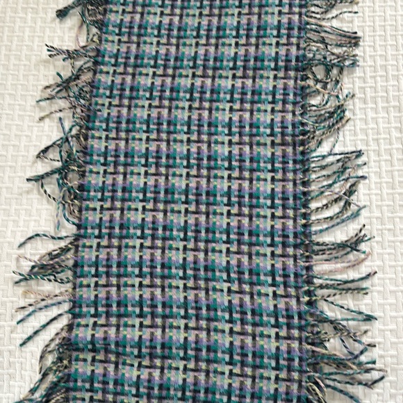 Cashmink blue/pink tartan fringe scarf. - Picture 1 of 3